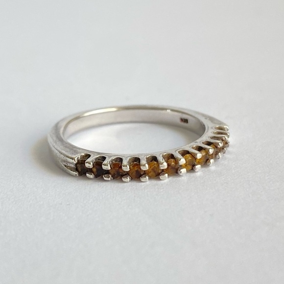 Citrine Band Ring Sterling Silver Gemstone November Birthstone Dainty Size 7.75 - Picture 3 of 11